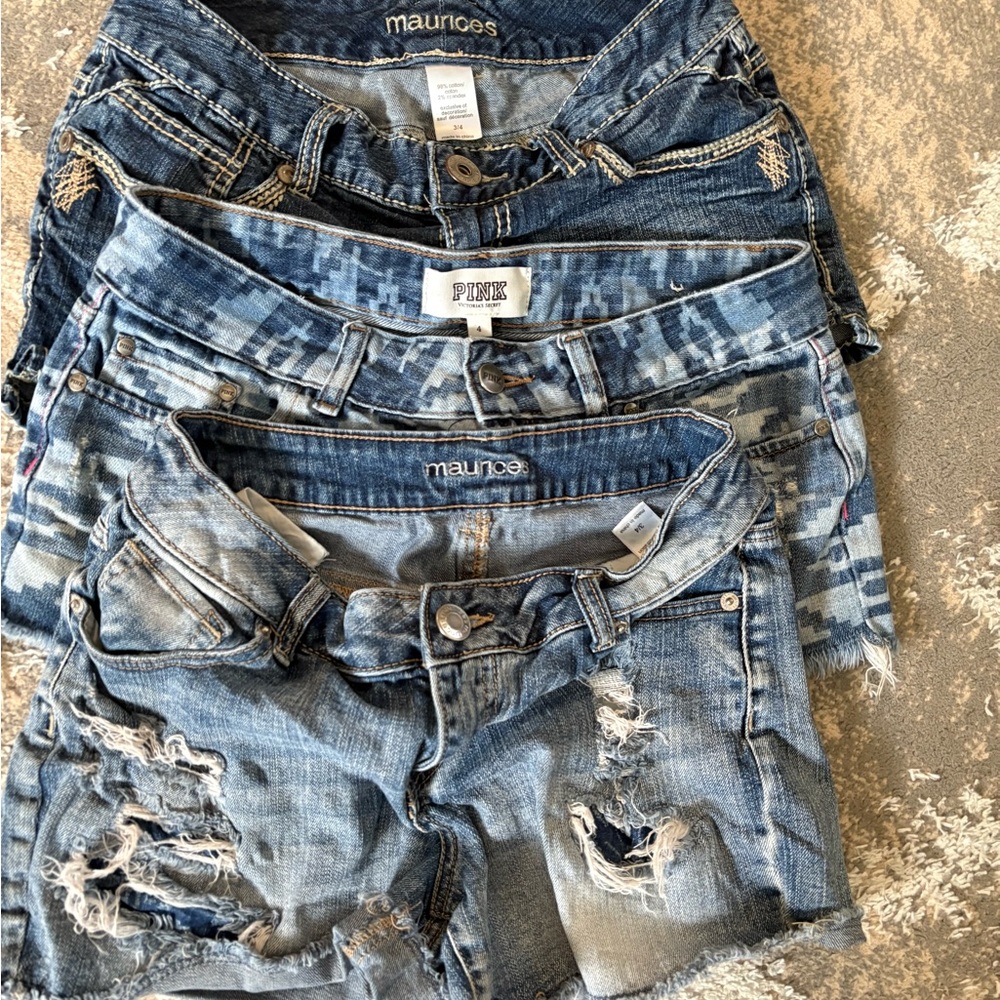 Maurices and PINK Distressed Denim Shorts